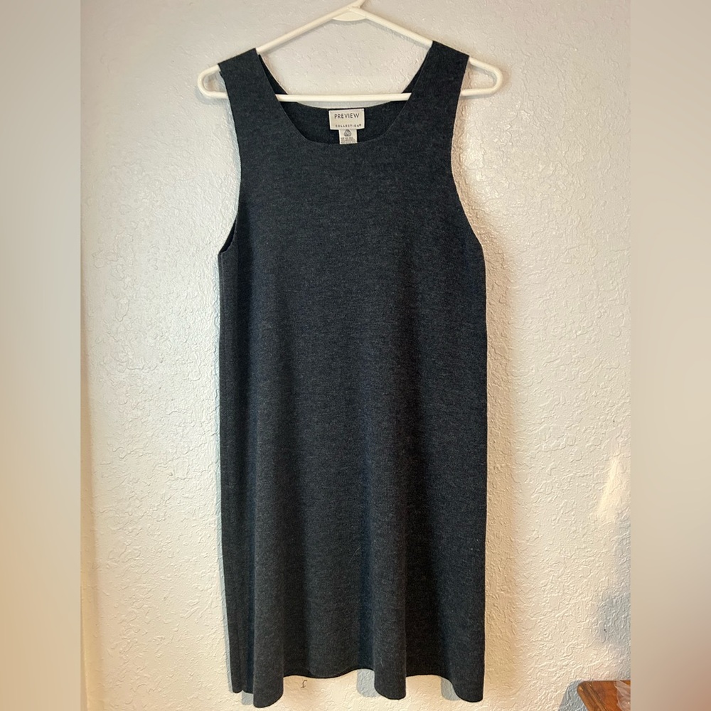 Preview Collection 100% Merino Wool, sleeves dress, dark grey soft texture. M